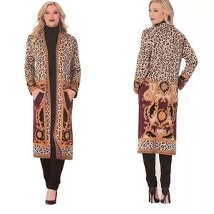 NWT MaxSport Cozy Animal Print Long Open Front Cardigan classy